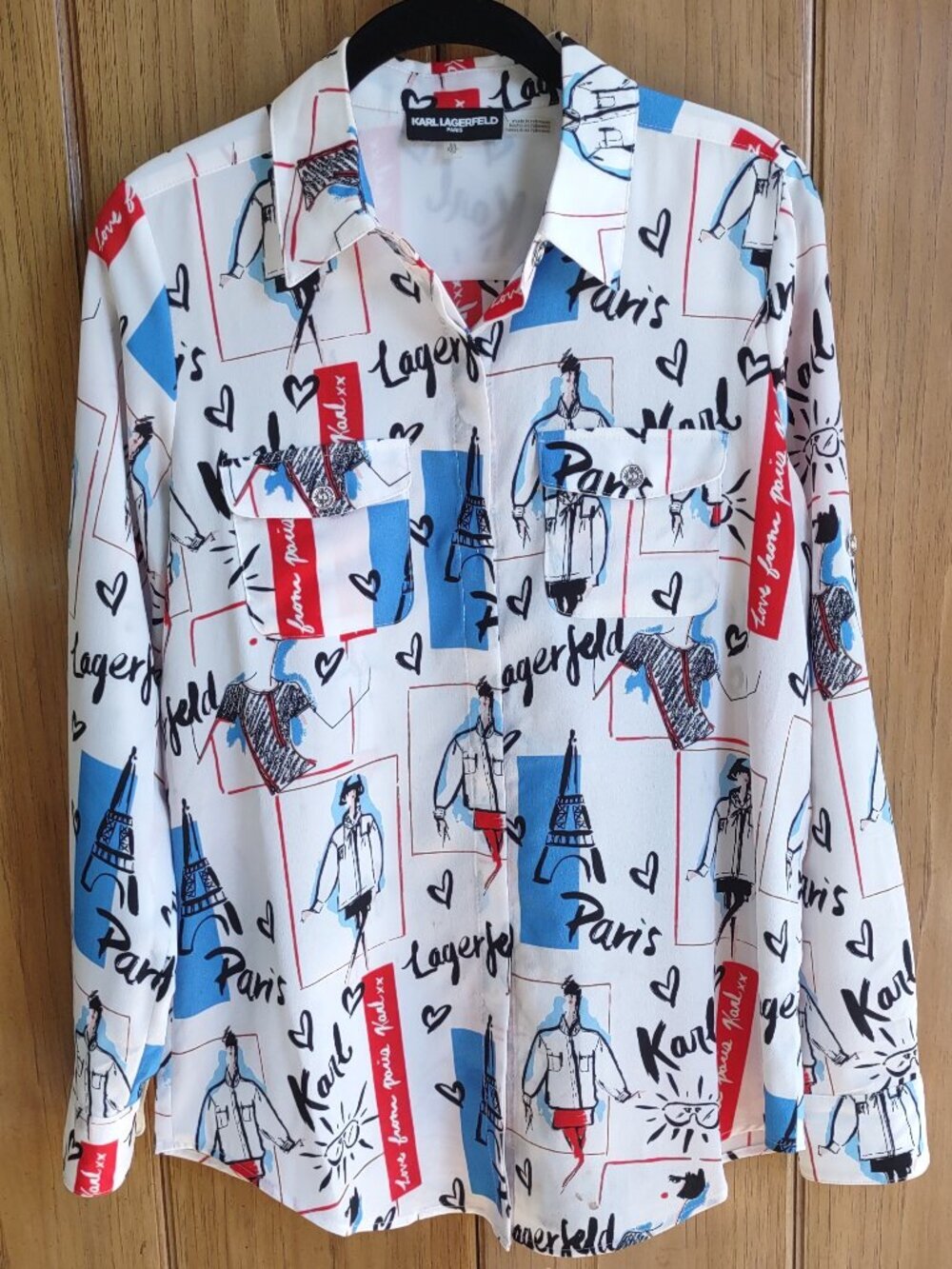 Karl Lagerfeld Paris Blouse Size XS-Small Long Sleeve Iconic Whimsy Chic